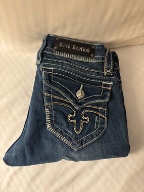 Rock Revival Women's Dark Blue Embroidered Back Pocket Bootcut Jeans